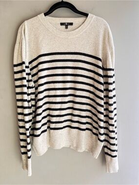 7 For All Mankind Cream and Black Striped Crewneck Sweater Wool Blend XL